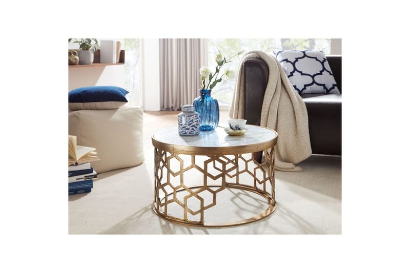 Soffbord Wohnling Rund indisk marmor bikupemönster metallram - Möbler - Bord & matgrupp - Soffbord