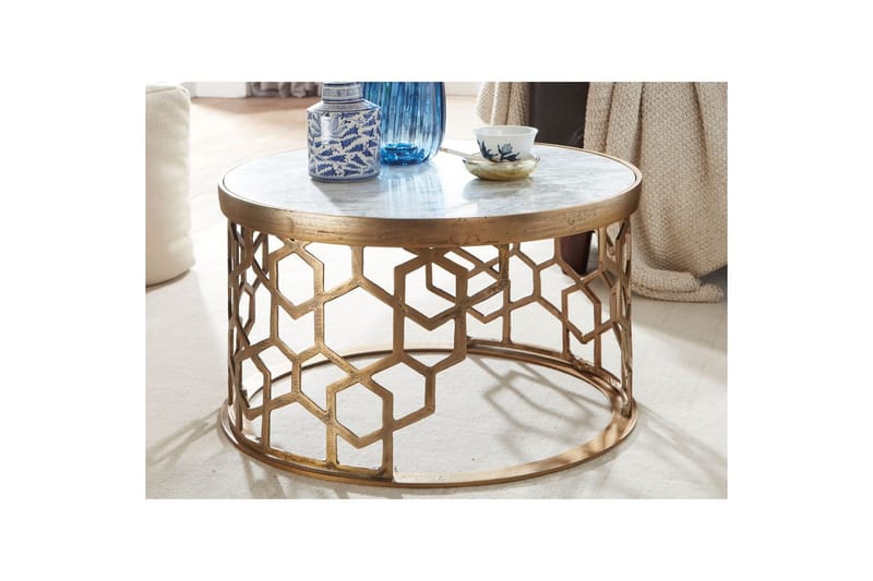 Soffbord Wohnling Rund indisk marmor bikupemönster metallram - Möbler - Bord & matgrupp - Soffbord