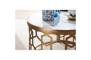 Soffbord Wohnling Rund indisk marmor bikupemönster metallram - Möbler - Bord & matgrupp - Soffbord