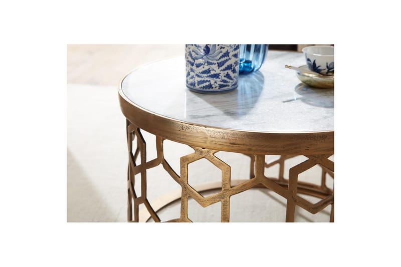 Soffbord Wohnling Rund indisk marmor bikupemönster metallram - Möbler - Bord & matgrupp - Soffbord