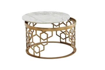 Soffbord Wohnling Rund indisk marmor bikupemönster metallram - Möbler - Bord & matgrupp - Soffbord