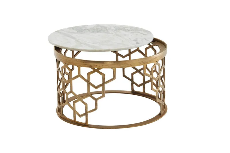 Soffbord Wohnling Rund indisk marmor bikupemönster metallram - Möbler - Bord & matgrupp - Soffbord