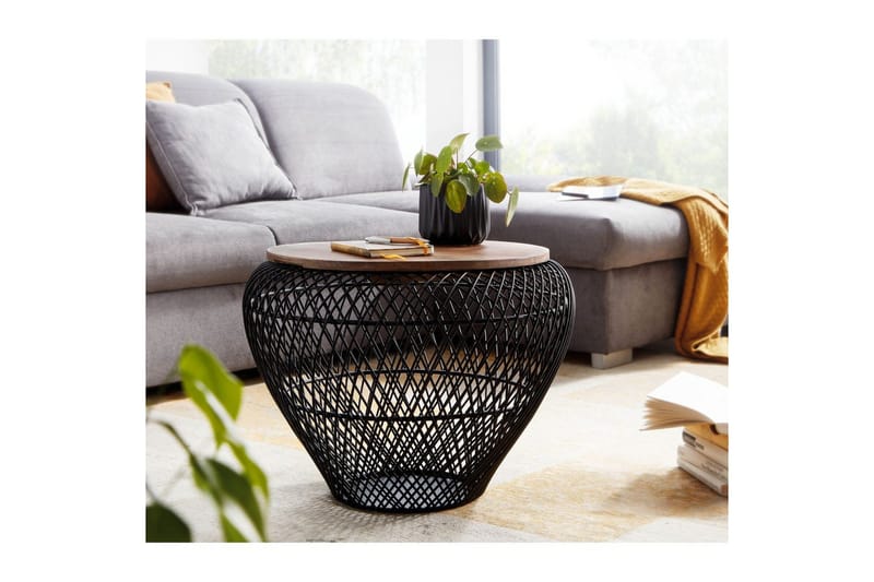 Soffbord Wohnling Rund korgstil med massivt träbordsskiva lantlig stil - Möbler - Bord & matgrupp - Soffbord