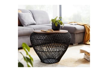 Soffbord Wohnling Rund korgstil med massivt träbordsskiva lantlig stil - Möbler - Bord & matgrupp - Soffbord