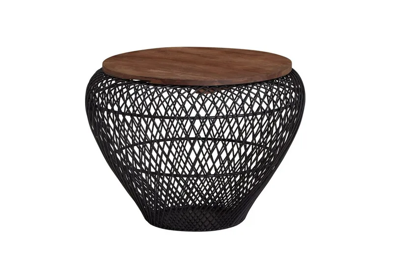 Soffbord Wohnling Rund korgstil med massivt träbordsskiva lantlig stil