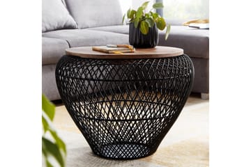 Soffbord Wohnling Rund korgstil med massivt träbordsskiva lantlig stil - Möbler - Bord & matgrupp - Soffbord