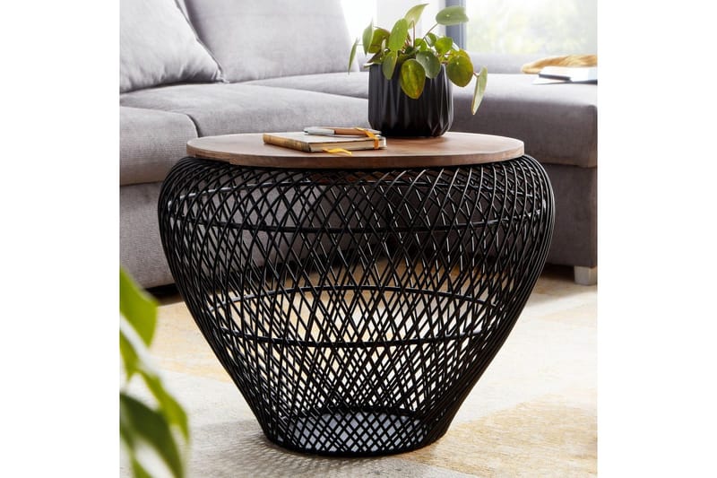 Soffbord Wohnling Rund korgstil med massivt träbordsskiva lantlig stil - Möbler - Bord & matgrupp - Soffbord