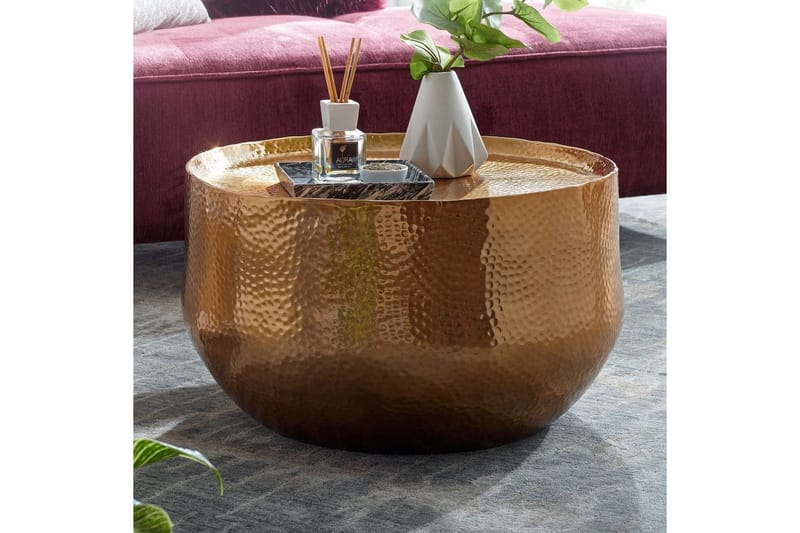 Soffbord Wohnling rund metall 60 cm hamrat utseende, orientalisk stil Guld - Guld - Möbler - Bord & matgrupp - Soffbord