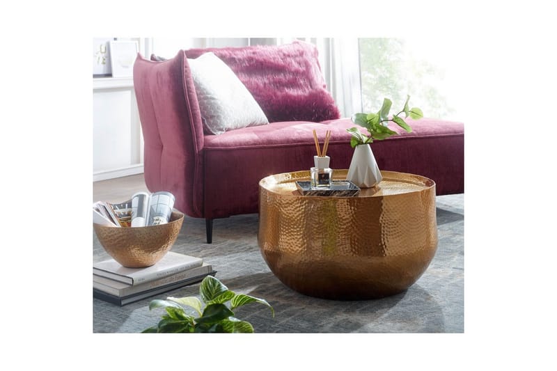 Soffbord Wohnling rund metall 60 cm hamrat utseende, orientalisk stil Guld - Guld - Möbler - Bord & matgrupp - Soffbord