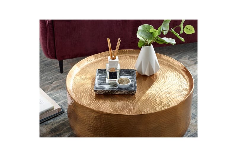 Soffbord Wohnling rund metall 60 cm hamrat utseende, orientalisk stil Guld - Guld - Möbler - Bord & matgrupp - Soffbord