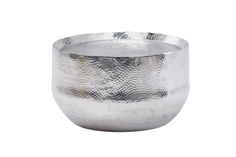 Soffbord Wohnling rund metall 60 cm hamrat utseende, orientalisk stil Silver, Silver