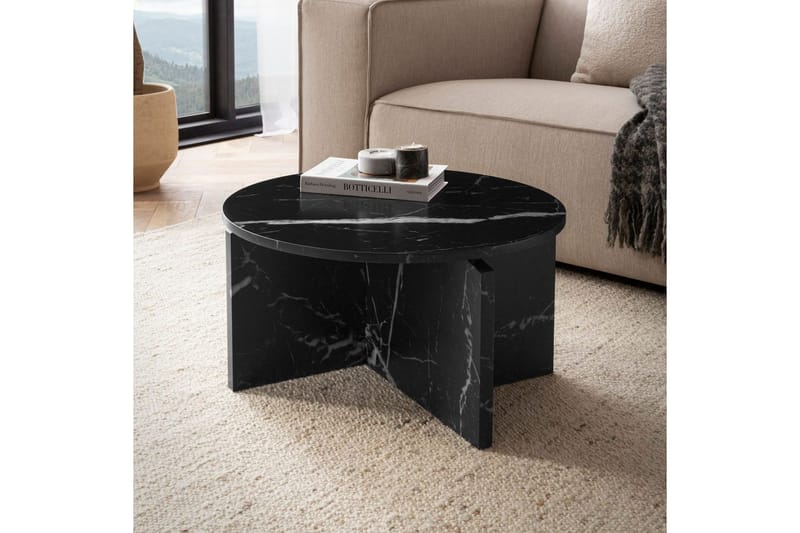 Soffbord Wohnling Rund stensikt stil modern look 60 cm, Marmor Svart - 60 cm, Marmor Svart - Möbler - Bord & matgrupp - Soffbord
