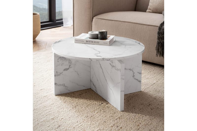 Soffbord Wohnling Rund stensikt stil modern look 60 cm, Marmor Vit - 60 cm, Marmor Vit - Möbler - Bord & matgrupp - Soffbord