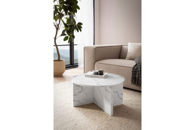 Soffbord Wohnling Rund stensikt stil modern look 60 cm, Marmor Vit - 60 cm, Marmor Vit - Möbler - Bord & matgrupp - Soffbord