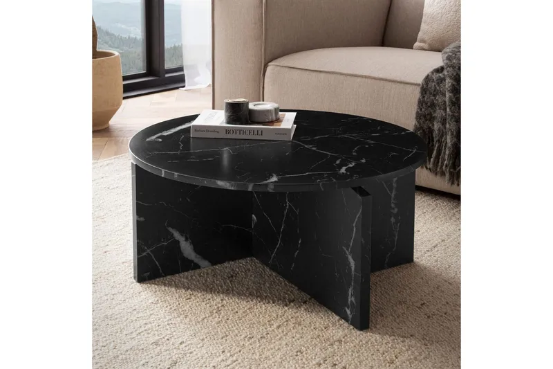 Soffbord Wohnling Rund stensikt stil modern look 70 cm, Marmor Svart - 70 cm, Marmor Svart - Möbler - Bord & matgrupp - Soffbord