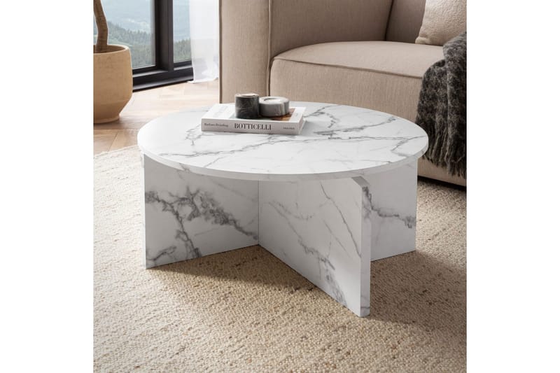 Soffbord Wohnling Rund stensikt stil modern look 70 cm, Marmor Vit - 70 cm, Marmor Vit - Möbler - Bord & matgrupp - Soffbord