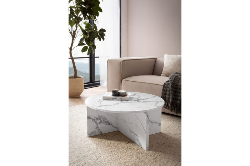 Soffbord Wohnling Rund stensikt stil modern look 70 cm, Marmor Vit - 70 cm, Marmor Vit - Möbler - Bord & matgrupp - Soffbord