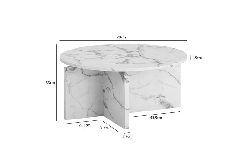 Soffbord Wohnling Rund stensikt stil modern look 70 cm, Marmor Vit - 70 cm, Marmor Vit - Möbler - Bord & matgrupp - Soffbord