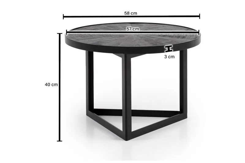 Soffbord Wohnling Runt massivt trä med stenfinish modern metallram - Möbler - Bord & matgrupp - Soffbord