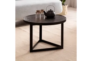 Soffbord Wohnling Runt massivt trä med stenfinish modern metallram - Möbler - Bord & matgrupp - Soffbord