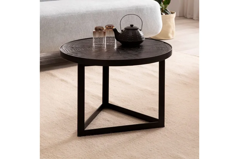 Soffbord Wohnling Runt massivt trä med stenfinish modern metallram - Möbler - Bord & matgrupp - Soffbord