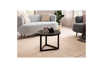 Soffbord Wohnling Runt massivt trä med stenfinish modern metallram - Möbler - Bord & matgrupp - Soffbord