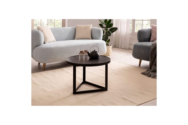 Soffbord Wohnling Runt massivt trä med stenfinish modern metallram - Möbler - Bord & matgrupp - Soffbord