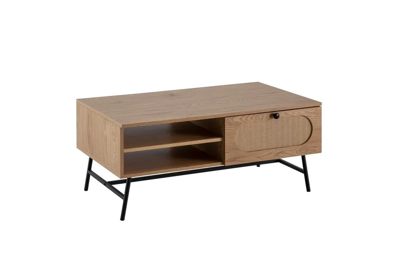 Soffbord Wohnling Trä ek-look rektangulär med låda rottingförvaring