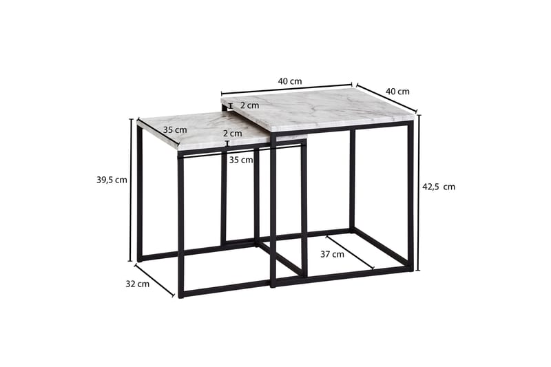 Yaisha Satsbord 40 cm Marmormönster 2 Bord - Vit/svart - Möbler - Bord & matgrupp - Soffbord