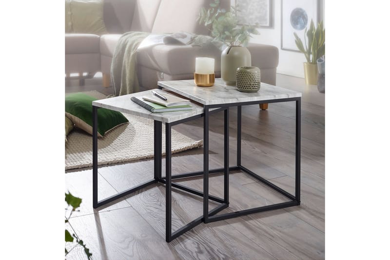 Yaisha Satsbord 40 cm Marmormönster 2 Bord - Vit/svart - Möbler - Bord & matgrupp - Soffbord