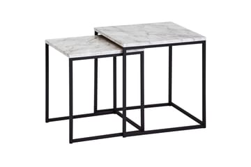 Yaisha Satsbord 40 cm Marmormönster 2 Bord - Vit/svart - Möbler - Bord & matgrupp - Soffbord