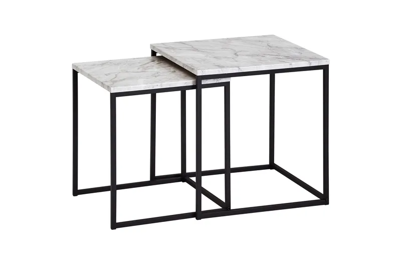 Yaisha Satsbord 40 cm Marmormönster 2 Bord, Vit/svart
