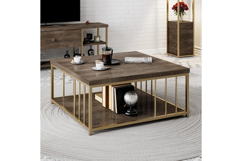 Soffbord Zenn 90x90 cm Brun/Guld - Hanah Home - Soffbord