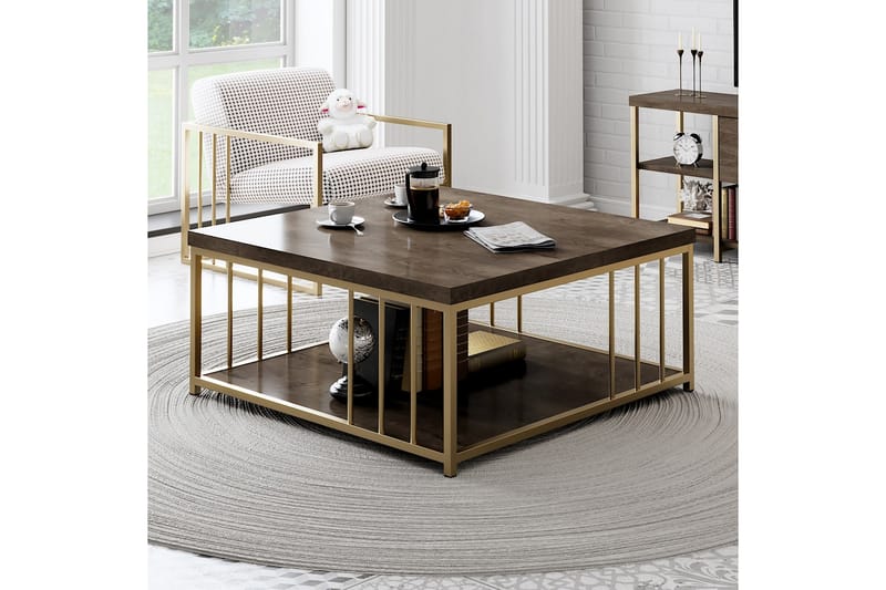 Soffbord Zenn 90x90 cm Brun/Guld - Hanah Home - Soffbord