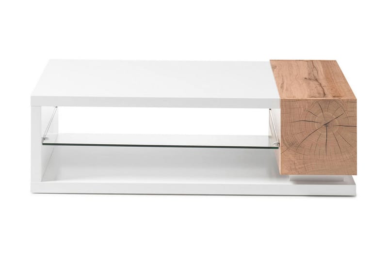 Soffbord Plomari 120 cm med Förvaring Hylla - Glas/Natur/Vit - Soffbord