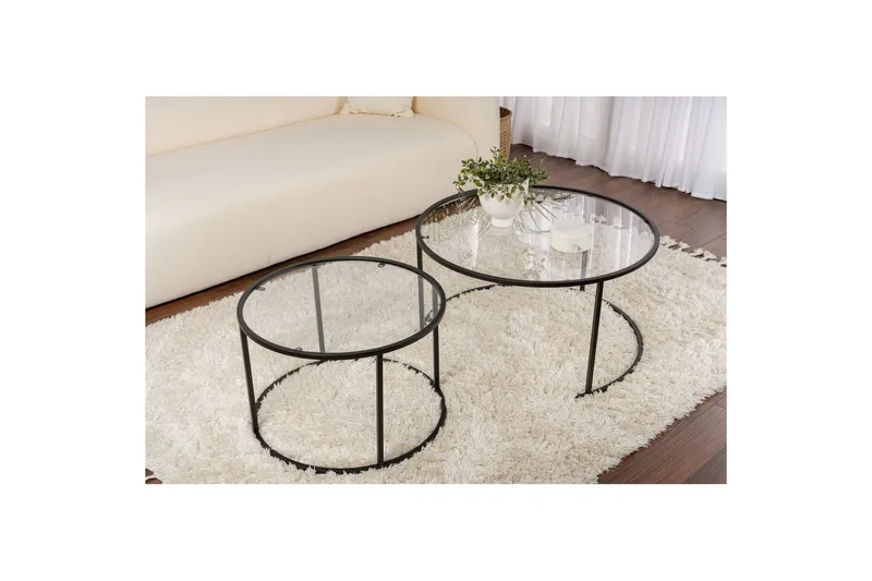 Soffbordset 2 delar Rikiya Svart Transparent - Svart Transparent - Möbler - Bord & matgrupp - Soffbord