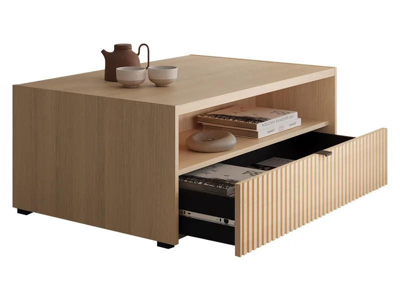 Sovren 100 cm Rektangulärt Soffbord med Lådor i Trä - Beige - Möbler - Bord & matgrupp - Soffbord