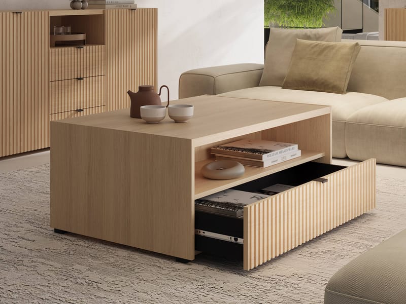 Sovren 100 cm Rektangulärt Soffbord med Lådor i Trä - Beige - Möbler - Bord & matgrupp - Soffbord