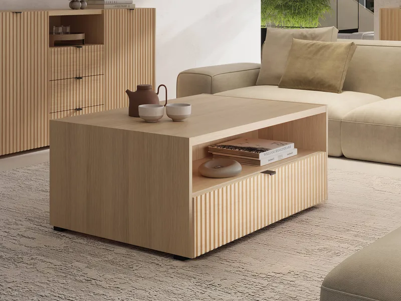 Sovren 100 cm Rektangulärt Soffbord med Lådor i Trä - Beige - Möbler - Bord & matgrupp - Soffbord