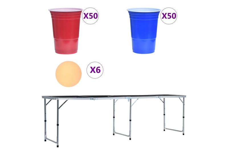 Hopfällbart beer pong bord med koppar och bollar 240 cm - Flerfärgad - Beer pong bord - Spelbord