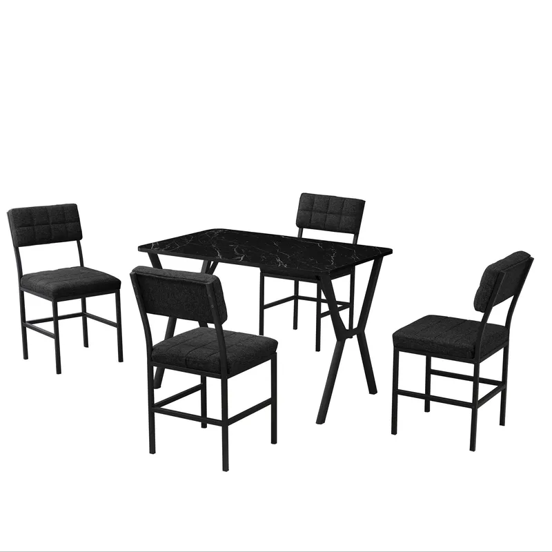 Stedum Matgrupp Bord 110 cm + 4 Stolar, Antracit/Svart