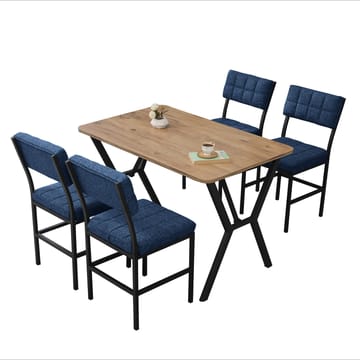 Stedum Matgrupp Bord 110 cm + 4 Stolar - Marinblå Och Valnöt - Möbler - Bord & matgrupp - Matgrupp