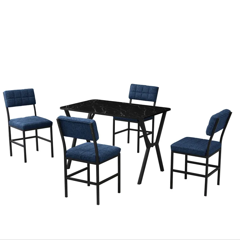 Stedum Matgrupp Bord 110 cm + 4 Stolar, Marinblå Svart