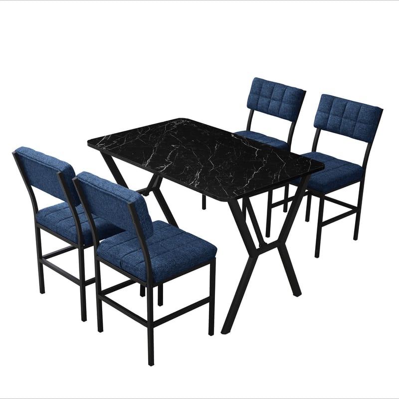 Stedum Matgrupp Bord 110 cm + 4 Stolar - Marinblå Svart - Möbler - Bord & matgrupp - Matgrupp