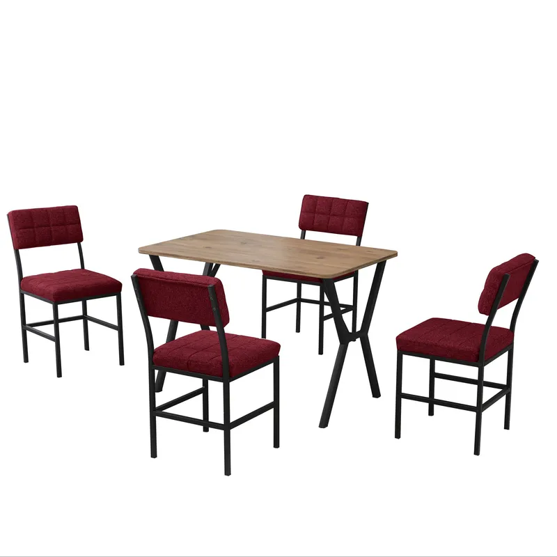 Stedum Matgrupp Bord 110 cm + 4 Stolar, Vinröd Och Valnöt