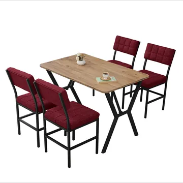 Stedum Matgrupp Bord 110 cm + 4 Stolar - Vinröd Och Valnöt - Möbler - Bord & matgrupp - Matgrupp