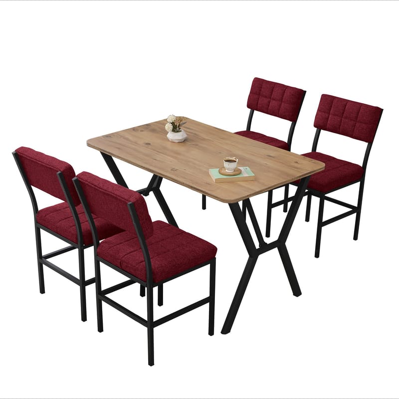 Stedum Matgrupp Bord 110 cm + 4 Stolar - Vinröd Och Valnöt - Möbler - Bord & matgrupp - Matgrupp