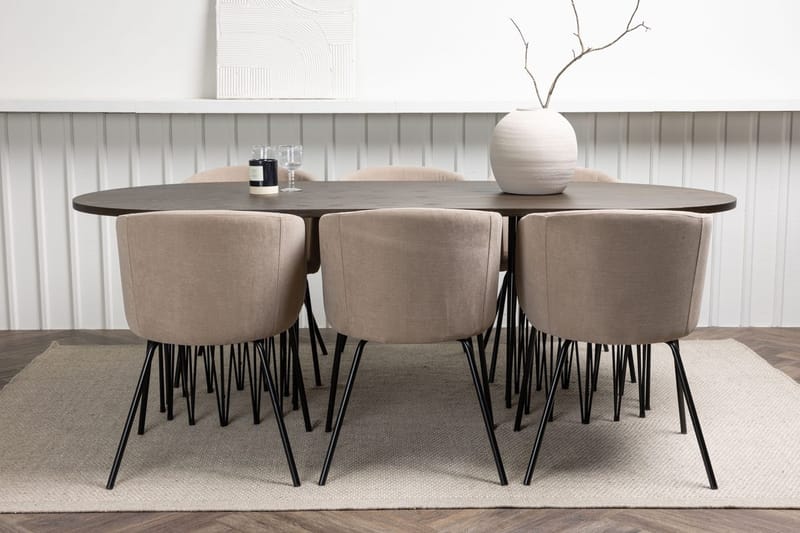 Stone Matbord 220x100x74 cm Oval med 6 Berit Karmstol med Armstöd