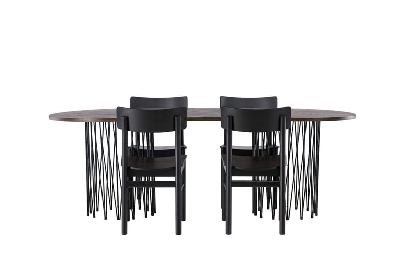 Stone Matgrupp + 4 Montros stolar Oval, Svart/Mocca