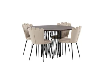 Stone Matgrupp 120 cm Rund med 4 Limhamn stolar - Beige - Möbler - Bord & matgrupp - Matgrupp